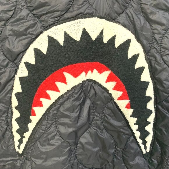 Hudson Outwear Puffer Jacket Embroidered Shark Mouth Squad Hood Zip Black Size L - Picture 2 of 12
